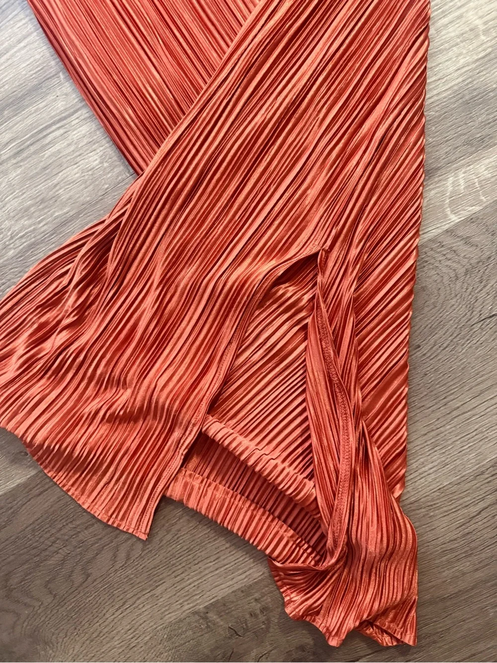 Fashion Nova Rust Pleated Bandeau Top Maxi Skirt Set